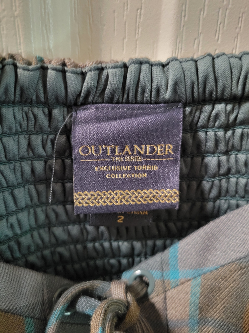 Torrid Outlander Corset-Style Plaid Peplum Top in Gray and Brown Size 2 - Picture 4 of 4